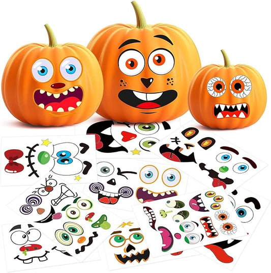 BainGsek 26 Pack Halloween Decoration Stickers, 56 Fun and Classic Pumpkin Face Stickers, Pumpkin Painting Craft Kit, Halloween Party Gift to Kids Decorations to Make Jack O Lantern Face Decal