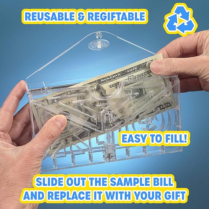 BILZ Money Puzzle E-Lope - 2 Pack - Brain Teasing Maze for Cash or Gift Cards - Perfect for Christmas or Birthdays - Fun & Reusable Game