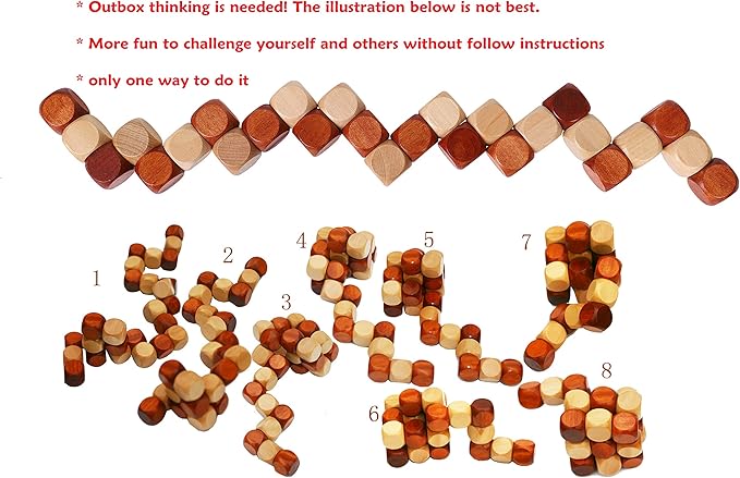 Wooden Twist Cube IQ Puzzle - Wooden Brain Teaser - Brain Teaser Puzzle for Children Teenager Adults - Mens Gift Sets for Him-Gifts for Men Who Have Everything - Stocking Fillers Stuffers