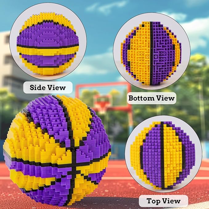 Basketball Building Blocks Set, 800 Pieces Adult Challenging STEM Purple and Yellow Building Blocks Decoration, Mini 3D Educational Toy, Realistic Basketball Model for Kids(800Pcs)