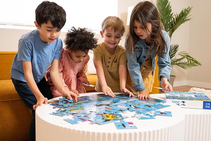 Crocodile Creek Above + Below 48-Piece Jigsaw Floor Puzzle - Fun Floor Puzzles for Kids Ages 4-8 - Sea & Sky - 27 x 20 inches Finished