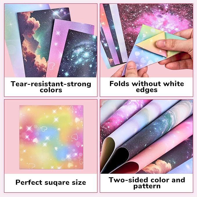 Dreamy Fantasy Origami Paper - 50 Sheets 6x6 Inches - Double-Sided Ethereal Patterns for Magic, Mythical & Celestial Crafts - for Adults, Kids & Artists, Ideal for Scrapbooking.