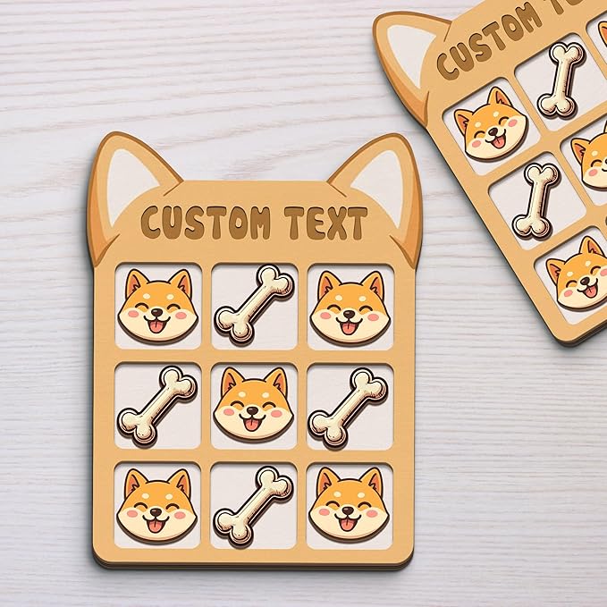 Personalized Dog XO Board Game, Personalized Cute Dog Wooden Noughts and Crosses Game, Pet Table Decor Road Trip Travel Game for Family (Dog 5)