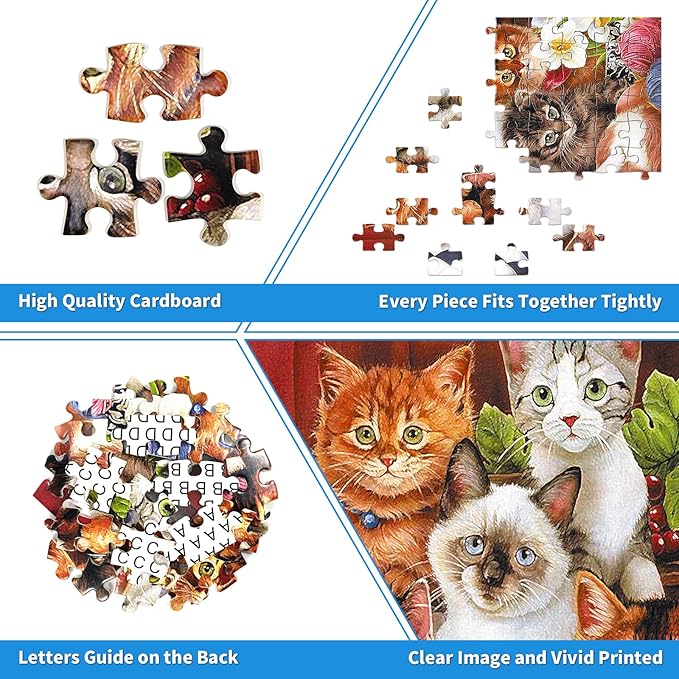 100 Piece Puzzles for Kids Cute Cat 100 Piece Puzzles for Adults, Kitten Group Photo 100 Pieces Puzzle for Kids Ages 4-8, Cats Selfie Puzzle for Seniors Teens Brain Teaser