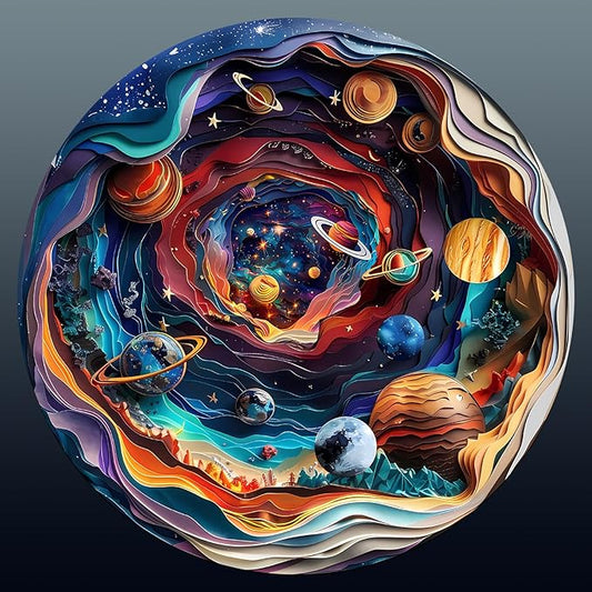 Wooden Puzzle for Adults-Wooden Puzzle Unique Shape Advanced 3D Universe Wooden Jigsaw Puzzle for Adults and Kids,Best Gift,Wood Puzzles,Challenge Wooden Jigsaw Puzzle (L-13.4 * 13.4in-300pcs)