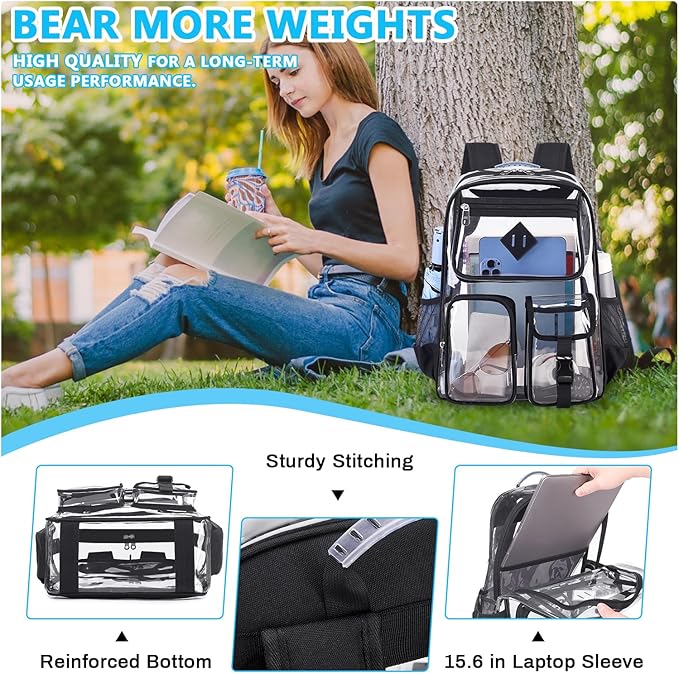 Clear Backpack for School,Heavy Duty PVC Transparent Bookbag for Girls Stadium Approved See Through Backpack