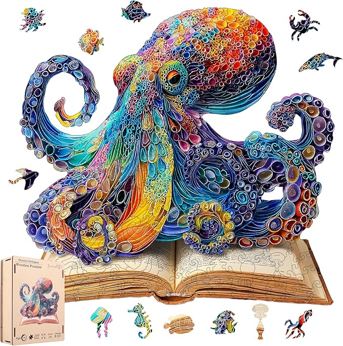 Wooden Puzzles for Adults, Octopus Wooden Jigsaw Puzzles 500 Pieces, Royal, 16.1 in Unique Shape Ocean Puzzle, Irregular Puzzle Creative for Adults and Kids Family Games