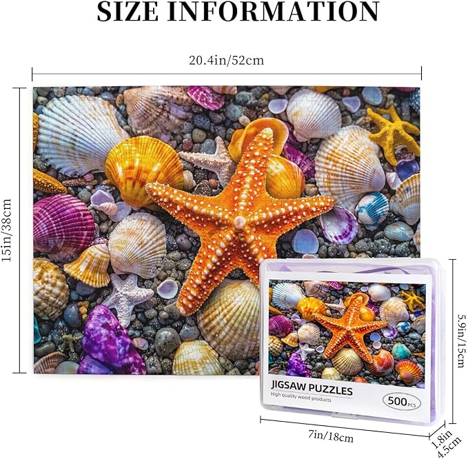 Jigsaw Puzzles for Adults 500 Pieces,Colorful Seashell Puzzle for Adult 500 Piece, Seashell and Seashore Beach 500 Pieces for Adults, Marine Jigsaw Puzzles 500 Piece for Adult