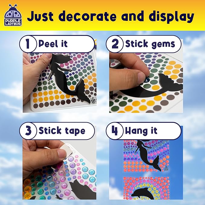 SUNGEMMERS Gem Window Art Suncatcher Kit for Kids 6-8 9 10 11 12 - Birthday Gifts for 7 Year Old Girl, Fun Diamond Art Summer Mermaid Gifts for Girls - Arts & Crafts for Kids, Toys for Ages 5-7