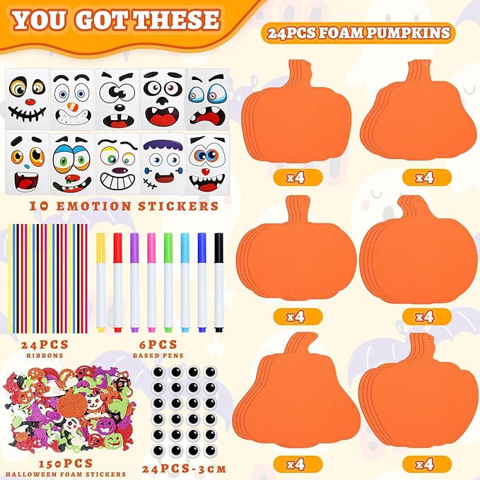 RICEDUO Halloween Crafts Kit for Kids - 290PCS Pumpkin Decorating Supplies with Stickers, Foam Pumpkins, Googly Eyes & Ribbons - Bulk Halloween Activities Ornament for Classroom, Toddlers, Ages 3-12