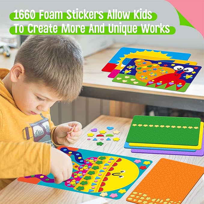 Foam Sticker Art Activity, 20 Marine Animals with 1660 Foam Stickers in 10 Colors Fun with DIY Activity Craft Kits Travel Game for Kids, Boys & Girls