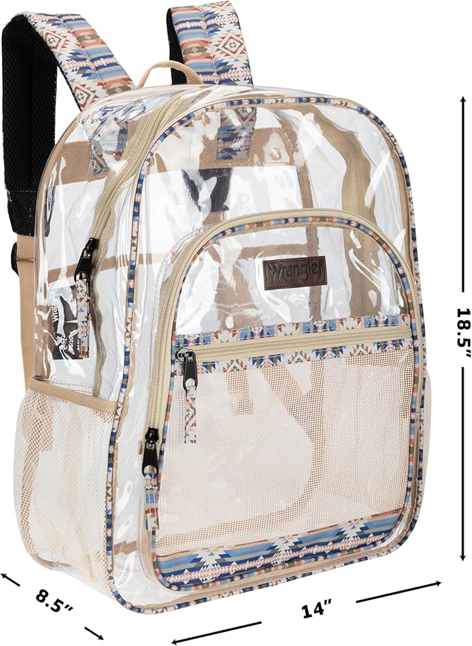 Wrangler Clear Backpack for Girls- Water Resistant Clear Bookbag, Plastic See Through Backpack for Stadium Events and School