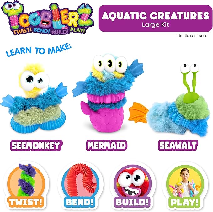 WeVeel TOOBLERZ Aquatic Creaturez Large Set – 26-Piece Mix-and-Match Craft Kit for Kids – Includes Fuzzy Chenille Sticks, Fidget Tubes & Character Accessories – Creative Toy for Ages 6+