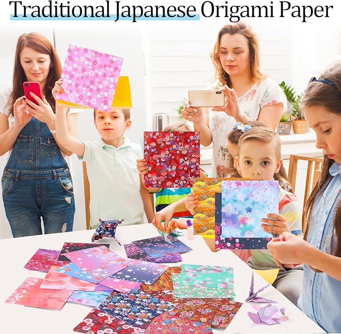 480 Pcs Japanese Origami Paper Double Sided Sakura Square Sheet 5.9 x 5.9 Inch Cherry Blossom Scrapbook Paper for Kids Beginner Arts Crafts Projects
