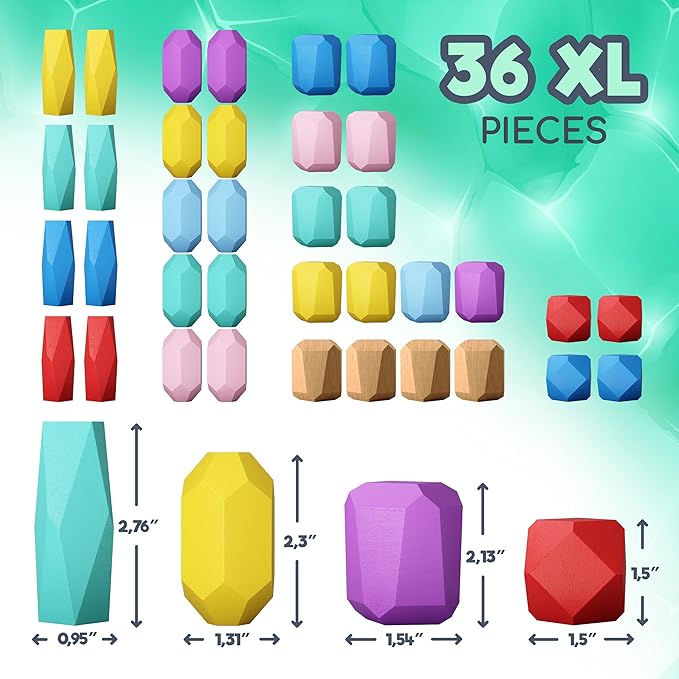 Wooden Stacking Blocks โ Montessori Toys for 1 2 3 4 5 6 Year Old Toddlers and Kids, No Choking Hazard โ Building Rocks Stones Games, for Girls and Boys