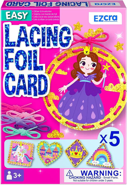 EZCRA Lacing Cards for Kids Ages 3-5 - 5 Pcs Princess and Unicorn Theme with Colorful Laces - Craft Kit for Kids DIY Activity Set - Fine Motor Skills Toys and Preschool Learning Activities