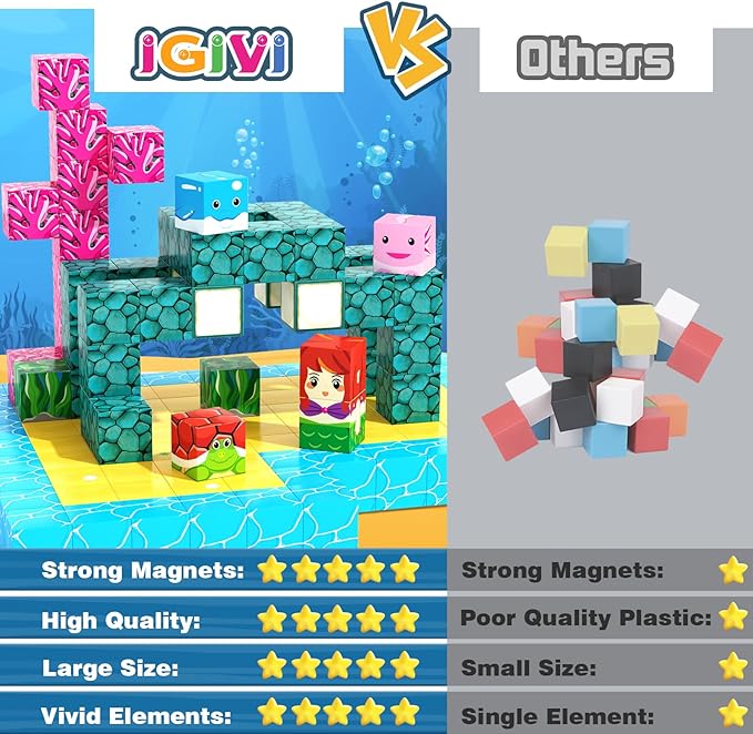 Magnetic Blocks - Build Mine Magnet World Ocean Set, Magnets Building Toys for Kids Ages 3-5 4-8, STEM Montessori Sensory Toys for Toddler 3+ Year Old Girls Boys, Classroom Must Haves Supplies