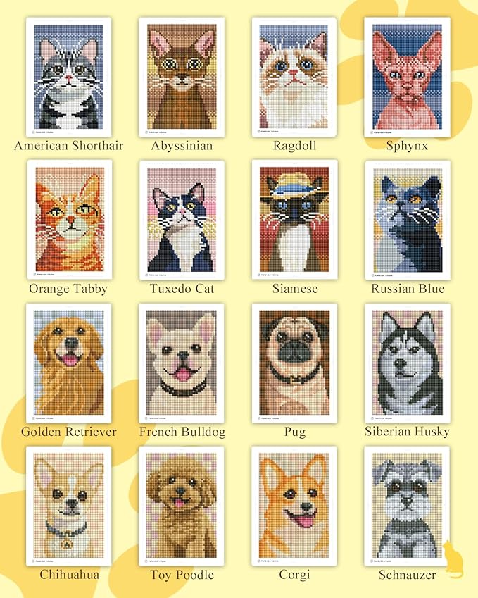 forever young Minigem Small Diamond Art Kits for Beginners, 16 Pcs Resin Square Drill Diamond Painting Kits for Adults, 2-Hour Postcard-Style Mini Diamond Art Kits 5x7 Inch – 2 Sets: Cats & Dogs
