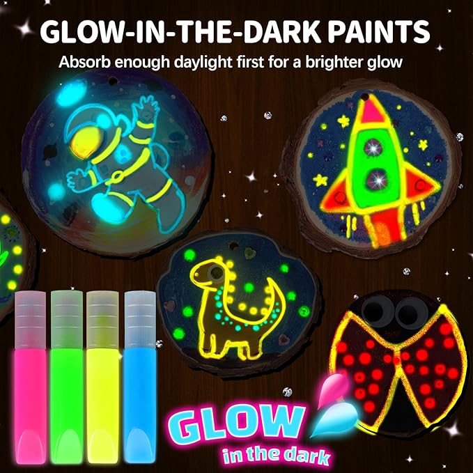 EPUMP Wood Painting Kit for Girls 8-12: Glow in The Dark Wood Arts and Crafts Supplies Kit for Kids 6-8 - Creative Paint Drawing Toys Easter Christmas Gifts for 6 7 8 9 10 11 12 Year Old