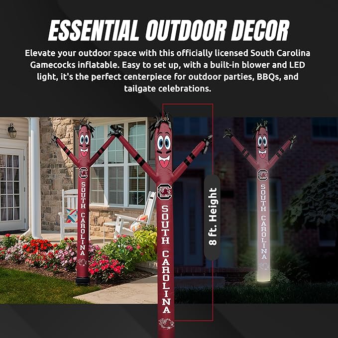NCAA South Carolina Football Wacky Waving Inflatable Tube Guy with LED Lights & Built-in Blower - 6" x 36" x 96" Inflatable Tube Man Crazy Sports Fan Outdoor Party Decoration