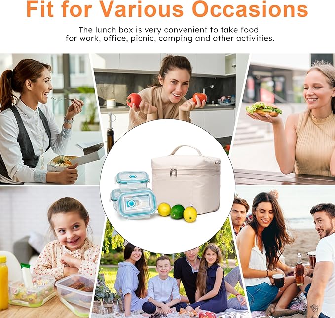 NOL Natural Organic Lifestyle Insulated Lunch Bags for Women Cooler Bag Lightweight Nylon Waterproof Lunch Box For Work (Small, Cream)