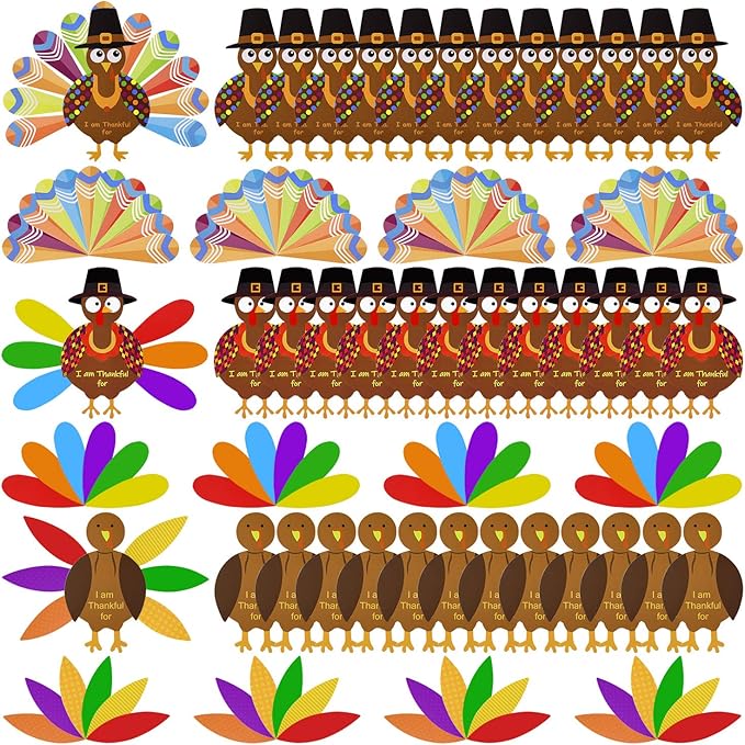 MIAHART 312 Pcs Thanksgiving Turkey Craft Kit DIY Turkey with Colorful Feathers and 320 Pcs Dot Glues Thanksgiving Stickers for Thanksgiving Party School Activities Decoration Supplies