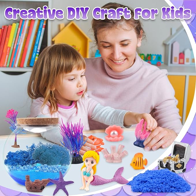MYDOVA Mermaid Terrarium Craft Kit for Kids Girls - LED Night Light Up & Remote Mermaid Birthday Gifts Toys for Girls Age 6 7 8 9 10 11 12 Year Old Best Birthday DIY Arts and Crafts Kits