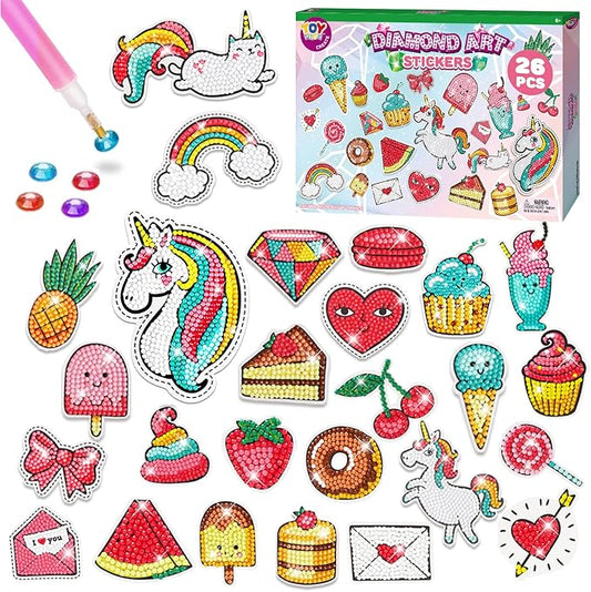 TOY Life Diamond Painting Kits for Kids, Diamond Art for Kid, 26pcs Unicorn Diamond Painting Stickers, Gem Art and Craft Kits for Kids Age 3-6 8-12