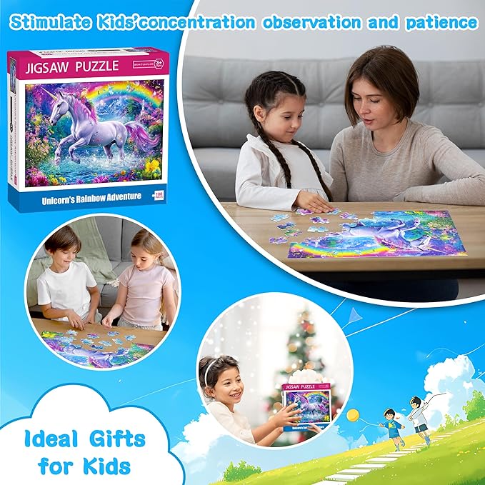 100 Piece Puzzles for Kids Ages 4-6 6-8 Unicorn Rainbow Jigsaw Puzzles Kids Puzzles Ages 5-8 100 Piece Puzzle for Adults Kids Learning Educational Toys Gifts for Girls Boys