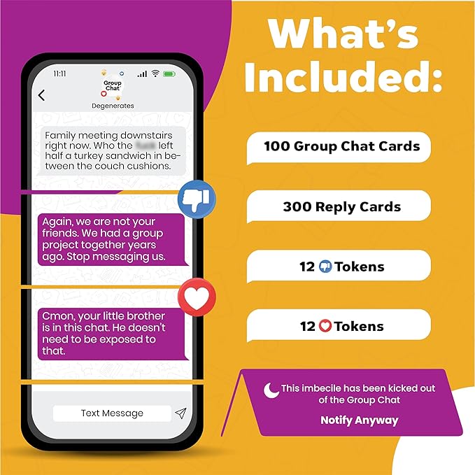 Group Chat Hilarious Text Message Party Game for Adults, Build Wild Group Threads with 400 Cards, Voting Tokens & Do Not Disturb Sign | Fun for Parties