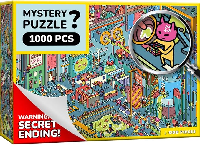 Jigsaw Puzzles 1000 Pieces - Magic Mystery Story Secret Ending Puzzle - Perfect Game Night for Adults & Kids - Funny Space Cartoon Theme (AstroGastro)