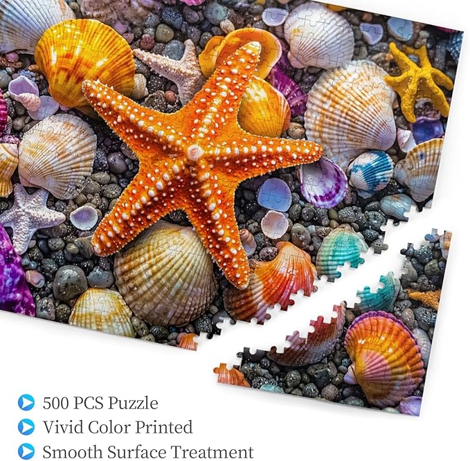 Jigsaw Puzzles for Adults 500 Pieces,Colorful Seashell Puzzle for Adult 500 Piece, Seashell and Seashore Beach 500 Pieces for Adults, Marine Jigsaw Puzzles 500 Piece for Adult