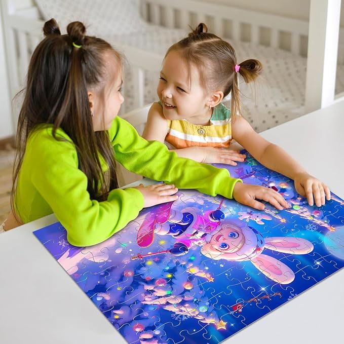 Nattork Jigsaw Puzzles 100 Pieces for Kids Youth Skiing Bunny - Pieces Fit Together Perfectly