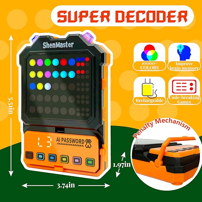 Super Decoder Game, 10000+ Colors Crack The Code-Breaking Puzzle Memory & Brain Teasers Games for Kids and Adult, Multiplayer Handheld Mastermind Travel Games, Birthday Gift for Boys & Girls