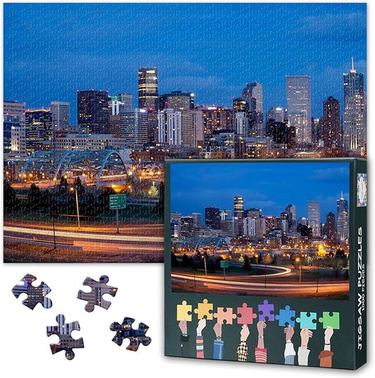 1000 Piece Puzzle for Adults Denver Skyline at Night - Jigsaw Puzzles 1000 Pieces, Hard Impossible Challenging Puzzle Cityscape Theme (27.5"x19.7"), Family Game Night Gift & Home Decor