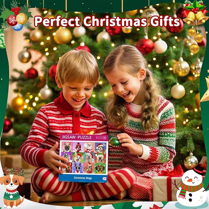 Puzzles for Kids Ages 4-6 6-8 8-10, Christmas Dogs 100 Piece Puzzles for Kids, Christmas Puzzle Jigsaw Puzzles for Adults Kids Puzzles 4-6 5-8, Xmas Gifts Christmas Stocking Stuffers for Boys Girls