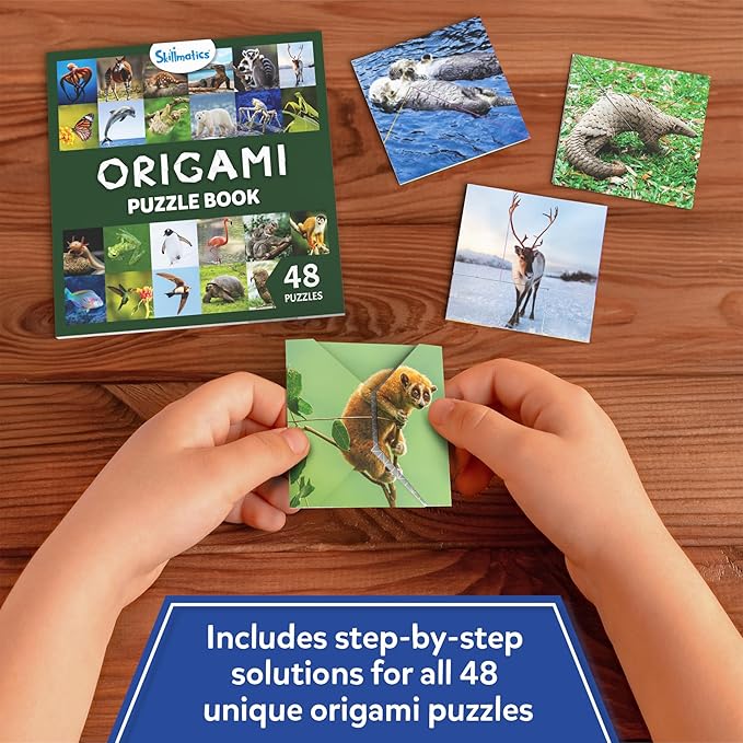 Skillmatics Origami Puzzle Book - 48 Folding Puzzles for Kids, Fun STEM Toy & Brain Teasers, Educational & Travel Gifts for Ages 6, 7, 8, 9, 10 and Up