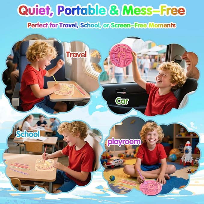 2-Pack Sensory Activity Board for Kids, Double-Sided Fidget Toy with 20 Silicone Strips(Color in ramdon), Montessori-Inspired Fine Motor Skill Toy for Autism, ADHD, Anxiety Relief, Ages 3+