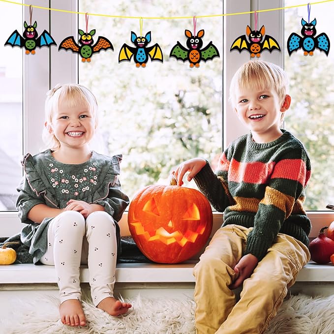 Fennoral 12 Pack Bat Crafts for Kids Bat Crafts Kits Make You Own Bat Foam Stickers Ornament DIY Arts and Crafts for Kids Girls Boys Halloween Party Supplies Halloween Decoration