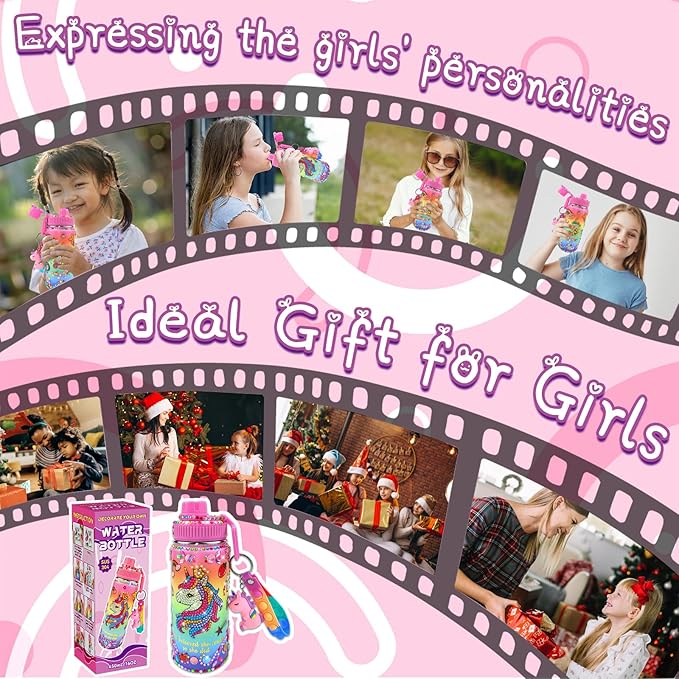 7july Decorate Your Own Water Bottle Kits for Girls Age 4-6-8-10 (Stainless Steel),Unicorn Themed Painting Crafts,Fun Arts and Crafts Gifts Toys for Girls Birthday Christmas