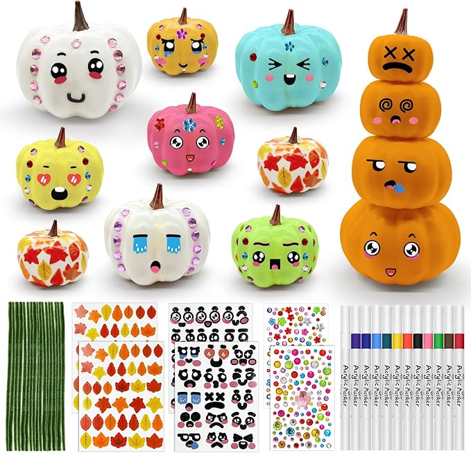 Cinrobiye 24 Set Fall Pumpkins Painting Crafts Kit,White Foam Pumpkins Craft Thanksgiving Pumpkin Kits Bulk for Halloween Thanksgiving Party Favors Classroom Activity DIY Projects Holiday Décor