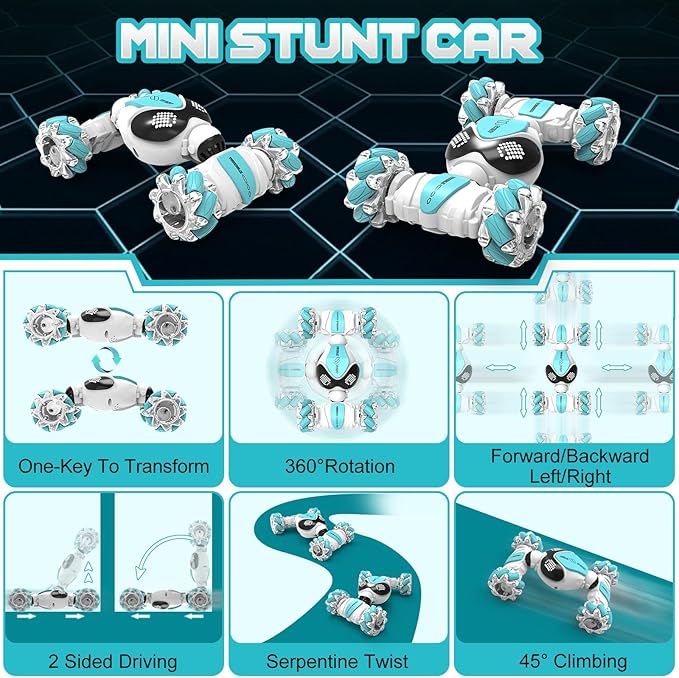 Gesture Sensing Rc Stunt Car Toys for Boy Age 8-13,Hand Remote Control Cars,Coolest Christmas Birthday Present Ideas for Boys Girls Kids Teens Age 8 9 10 11 12 13+ Year,Racing Drift Car (White)
