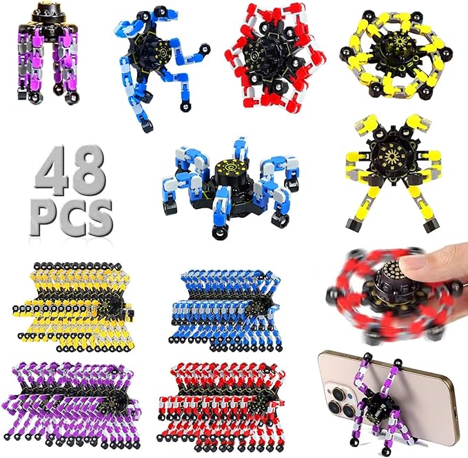 48PCS Fidget Toys Bulk Transformable Fidget Spinner Party Gifts Travel Sensory Toys for Easter Basket Stuffers Birthday Party Favours School Rewards