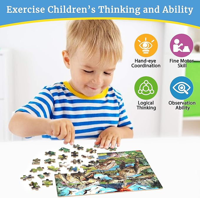 Dinosaur World Puzzles for Kids Ages 4-8, 100 Pieces Jigsaw Puzzles for Kids Ages 3-5 Puzzle for Girls and Boys Learning Educational Puzzles Toys in a Metal Box