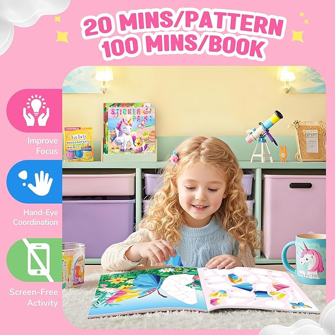 2PCS CutteeyFyry Paint by Number Sticker Book Travel Activities for Girls Kids - Road Trip & Airplane Toys, Birthday Present, Classroom Gifts, Travel Essentials for Toddlers & Long Car Rides
