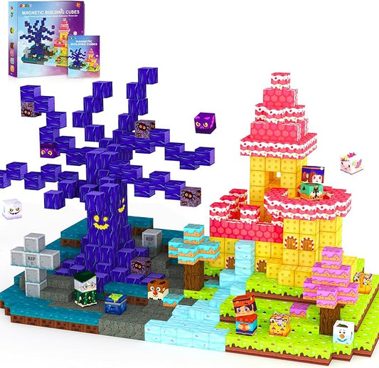 Magnetic Blocks Building Cubes, Magnetic Tiles Kids Montessori Sensory Toys & Games for 3 4 5 6 7 8 9 10 11 12 13 Year Old Boys Girls, Kids Toddler Halloween Decorations Party Favors Birthday Gifts