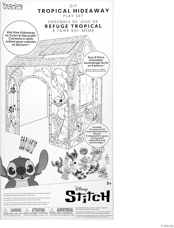 Fashion Angels Disney Stitch DIY Tropical Hideaway Playhouse, Color & Decorate Kid-Size Play Set with Crayons & Decals, Fun Craft Activity for Kids Ages 3+