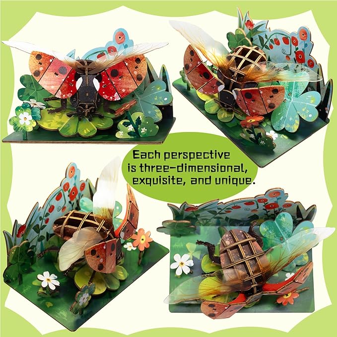 3D Wooden Puzzle for Adults, Teens and Kids - Contnovin 3D Ladybug Puzzle,49 Pieces DIY Model Building Kit, Creative Craft Decor, Relaxing Desktop Ornament, Unique Gift for Birthday and Christmas