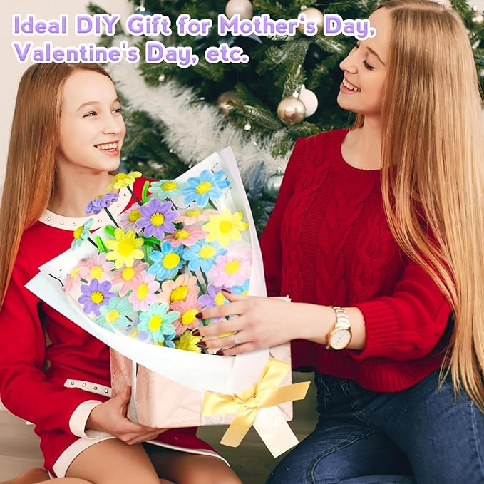 Pipe Cleaners Craft Kit 9 Assorted Colors Pipe Cleaners Bulk Flower Making Kit Chenille Stems DIY Arts and Crafts Supplies for Kids Adults Creative Bouquet Festival Home Decor Toys Gifts, Daisy