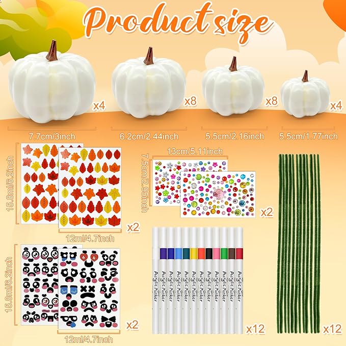 Cinrobiye 24 Set Fall Pumpkins Painting Crafts Kit,White Foam Pumpkins Craft Thanksgiving Pumpkin Kits Bulk for Halloween Thanksgiving Party Favors Classroom Activity DIY Projects Holiday Décor